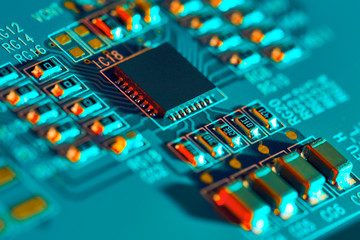 Electronic circuit board close up. 