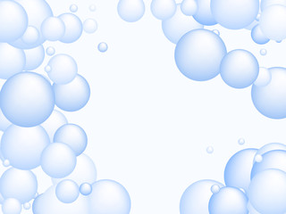 Blue soap foam bubbles vector concept, abstract shampoo soapy effect background.