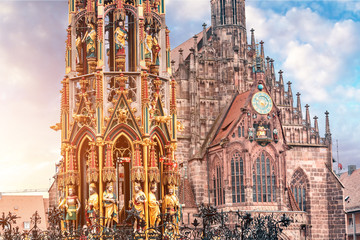 Beautiful Fountain and Frauenkirche in Nuremberg