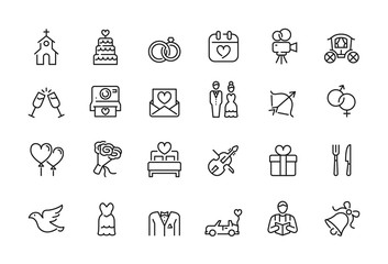 Minimal wedding icon set - Editable stroke illustration - 64x64 pixel perfect
