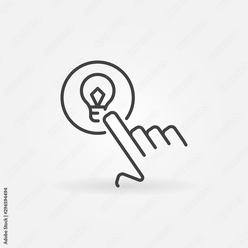 Aufkleber hand with smart bulb button outline vector icon or design element
