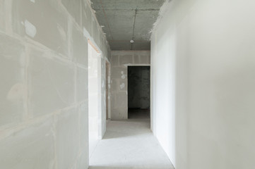 Russia, Moscow- May 21, 2019: interior room apartment. standard repair decoration. rough repair for self-finishing. finishing stage of construction