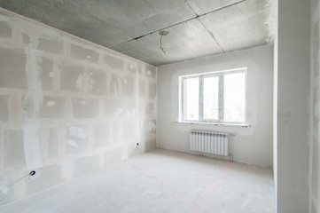 Russia, Moscow- May 21, 2019: interior room apartment. standard repair decoration. rough repair for self-finishing. finishing stage of construction