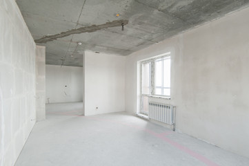 Russia, Moscow- May 21, 2019: interior room apartment. standard repair decoration. rough repair for self-finishing. finishing stage of construction