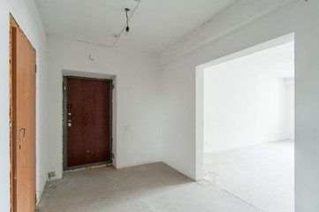 Russia, Moscow- May 21, 2019: interior room apartment. standard repair decoration. rough repair for self-finishing. finishing stage of construction