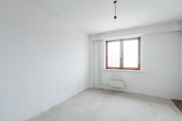 Russia, Moscow- May 21, 2019: interior room apartment. standard repair decoration. rough repair for self-finishing. finishing stage of construction