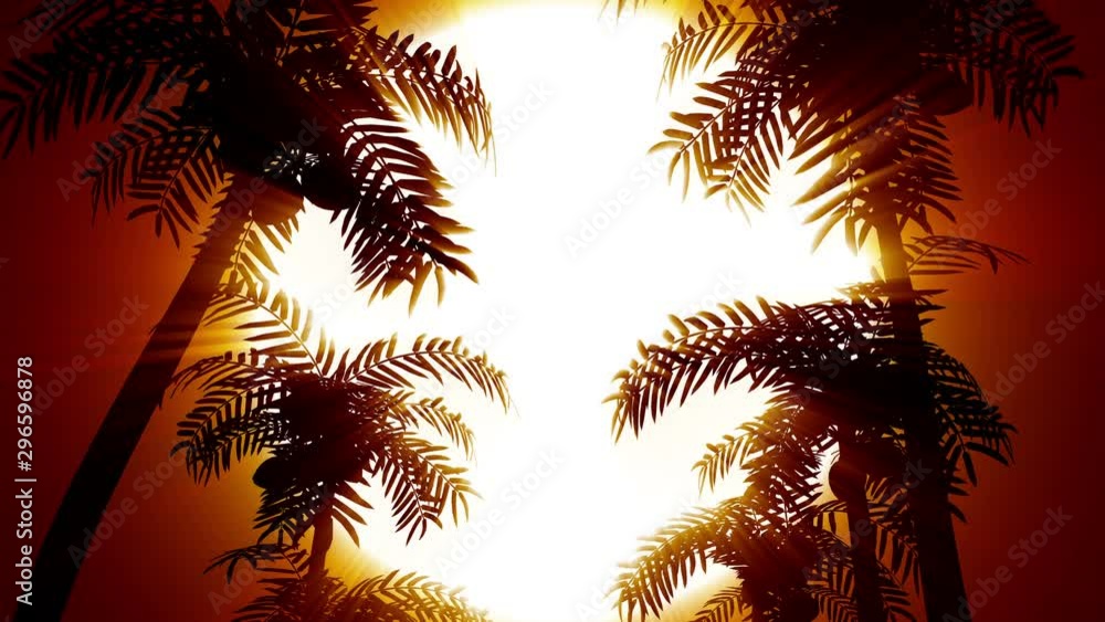 Poster retro futuristic background with palm trees on a background of the sun. computer animation in the st