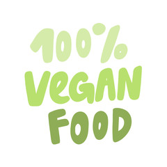 100 vegan food. Green eco bio sticker for social media content. Vector hand drawn illustration design.
