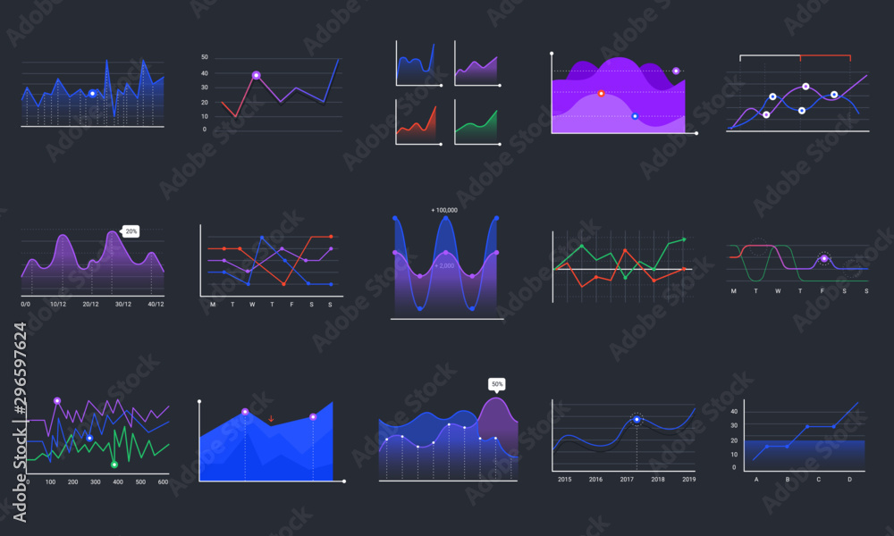 Wall mural linear graphcharts. business graphic charts, line diagrams and business infographics elements vector