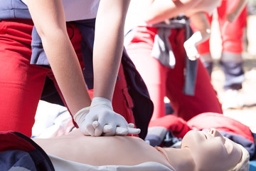 CPR - Cardiopulmonary resuscitation and first aid class - obrazy, fototapety, plakaty