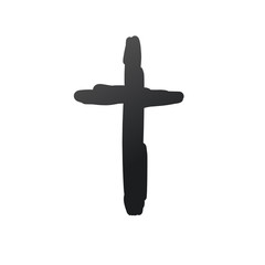 Hand drawn black grunge cross icon, simple Christian cross sign, hand-painted cross symbol isolated on white background.