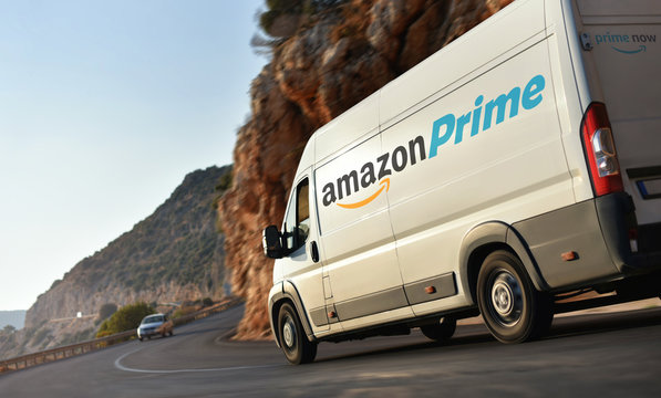 Kas / Turkey - 10.08.18: Delivery truck of Amazon Prime