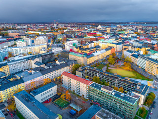 Fototapeta premium Aerial view of Helsinki at dusk, Finland