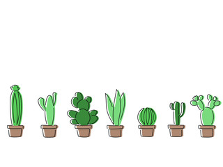 Cactus line drawing pattern, vector illustration design.