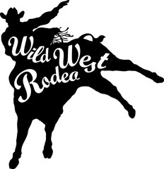 Mustang wild horse cowboy silhouette vector inscription wild west rodeo show