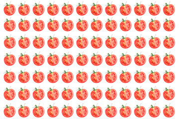 Vegetable pattern of red tomatoes sliced ​​on white background. Isolated on white background