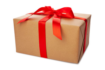 Beautiful gift box on white background on white background. Present for Christmas