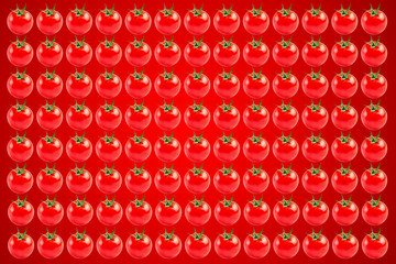 Vegetable pattern of red tomatoes on red background.