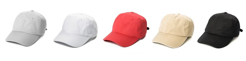Set of baseball cap or Working peaked cap. Isolated on a white background.