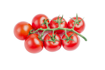Cherry tomato branch isolated on white background. Beautiful red tomatoes on a white background, close up