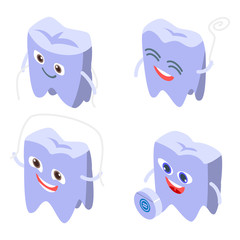 Floss icons set. Isometric set of floss vector icons for web design isolated on white background