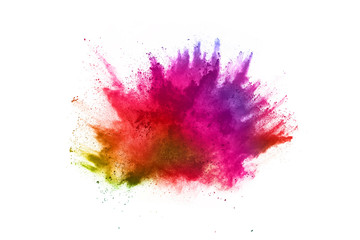 abstract powder splatted background. Colorful powder explosion on white background. Colored cloud....