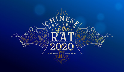 Chinese new year of rat 2020 gold asian line art