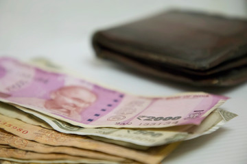 Money Concept- Abundance Money Variety of Indian Rupees Notes and Wallet