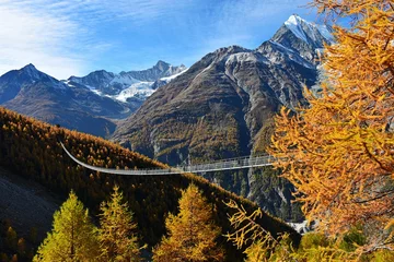 Wall murals Charles Bridge Charles Kuonen suspension bridge in Switzerland.