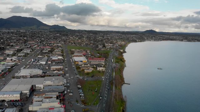 Rotorua skyline aerial view in winter, panoramic view, New Zealand