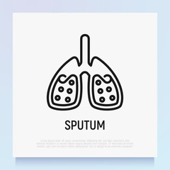 Sputum in lungs thin line icon. Symptom of asthma or pneumonia. Modern vector illustration.