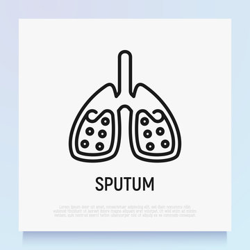 Sputum in lungs thin line icon. Symptom of asthma or pneumonia. Modern vector illustration.