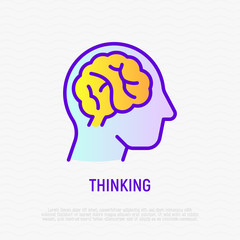 Human brain thin line icon. Symbol of thinking, creativity, idea. Modern vector illustration.