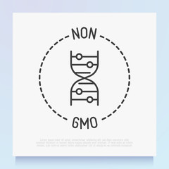 Non GMO symbol. Thin line icon for organic food, beauty product. Modern vector illustration.