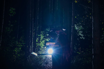 Man in a fantasy costume at halloween in forest