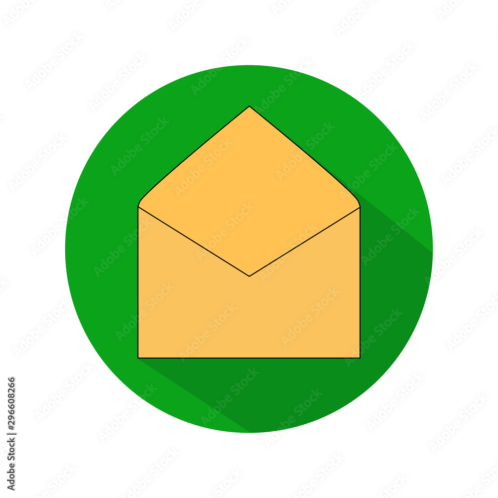 Poster simple design of an open envelope in a green circle on a white background