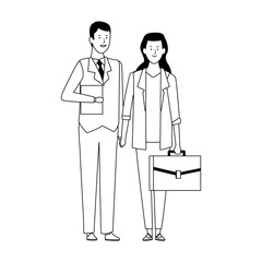 cartoon business woman and man over white background
