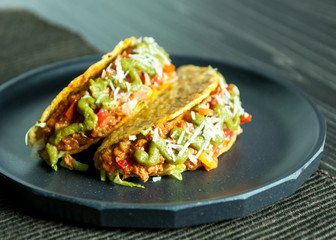 Mexican food Taco, meat  delicious , Ground Beef Tacos Shells with salad