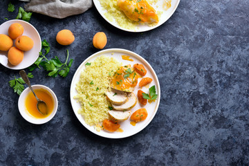 Chicken breasts in apricot sauce and couscous