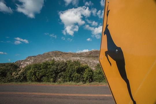Deer road sign in Brazilian countryside, Serro, Minas Gerais, Brazil