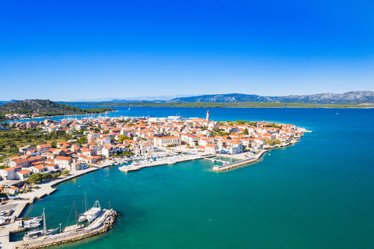 Beautiful Croatian coast, Murter island and town of Betina from air, Dalmatia Croatia © ilijaa