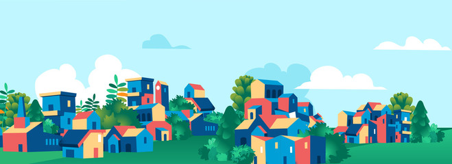 Green town village skyline vector illustration