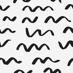 Abstract hand drawn vector seamless pattern. Black and white waves background