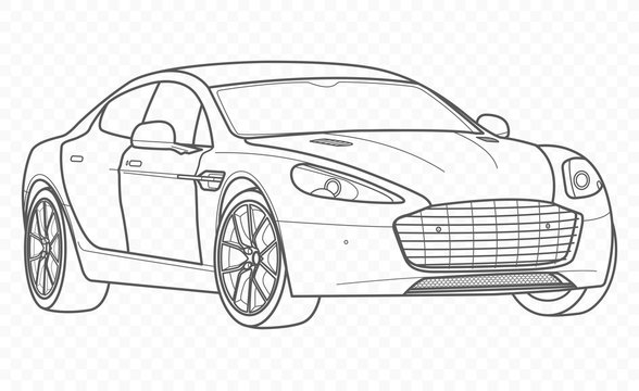 Vector car and automobile on transparent background. Hand drawn sketch american transport.