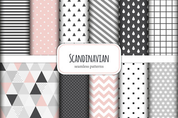 Cotton fabric Cute set of Scandinavian geometric seamless patterns in neutral palette colors, vector illustration