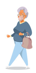 Pensioner in face mask flat vector illustration