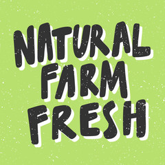 Natural farm fresh. Green eco bio sticker for social media content. Vector hand drawn illustration design. 
