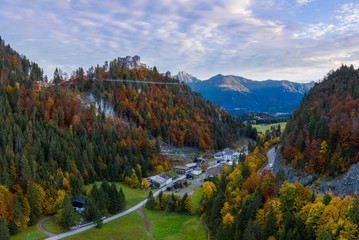 ruin castle ehrenberg in ferienregion reutte and fortress klause at fall autumn
