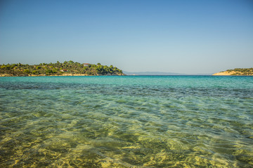 paradise south tropic scenery landscape view of narrow sea bay passage between two peninsula, beautiful summer vacation destination place  