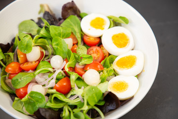 Salad egg mixed with spinach tomatoes, meal food delicious diet for healthy.